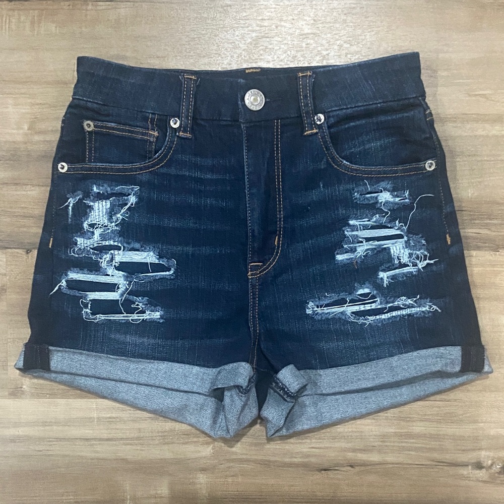 American Eagle Outfitters Dark Blue Distressed Jean Shorts